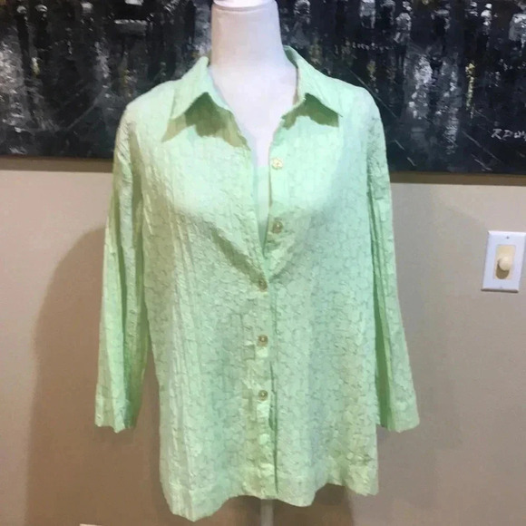 Sag Harbor Button Front Blouse Twin Set with Tank Top 3/4 Sleeves Side Slits-L - Picture 1 of 11